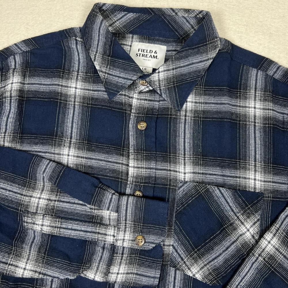 Field & Stream Shirt Mens Large Blue Plaid Flannel Long Sleeve Button Up Casual